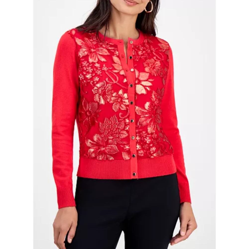 JM Collection Petite Women Foliage Party  Cardigan  Size  PL